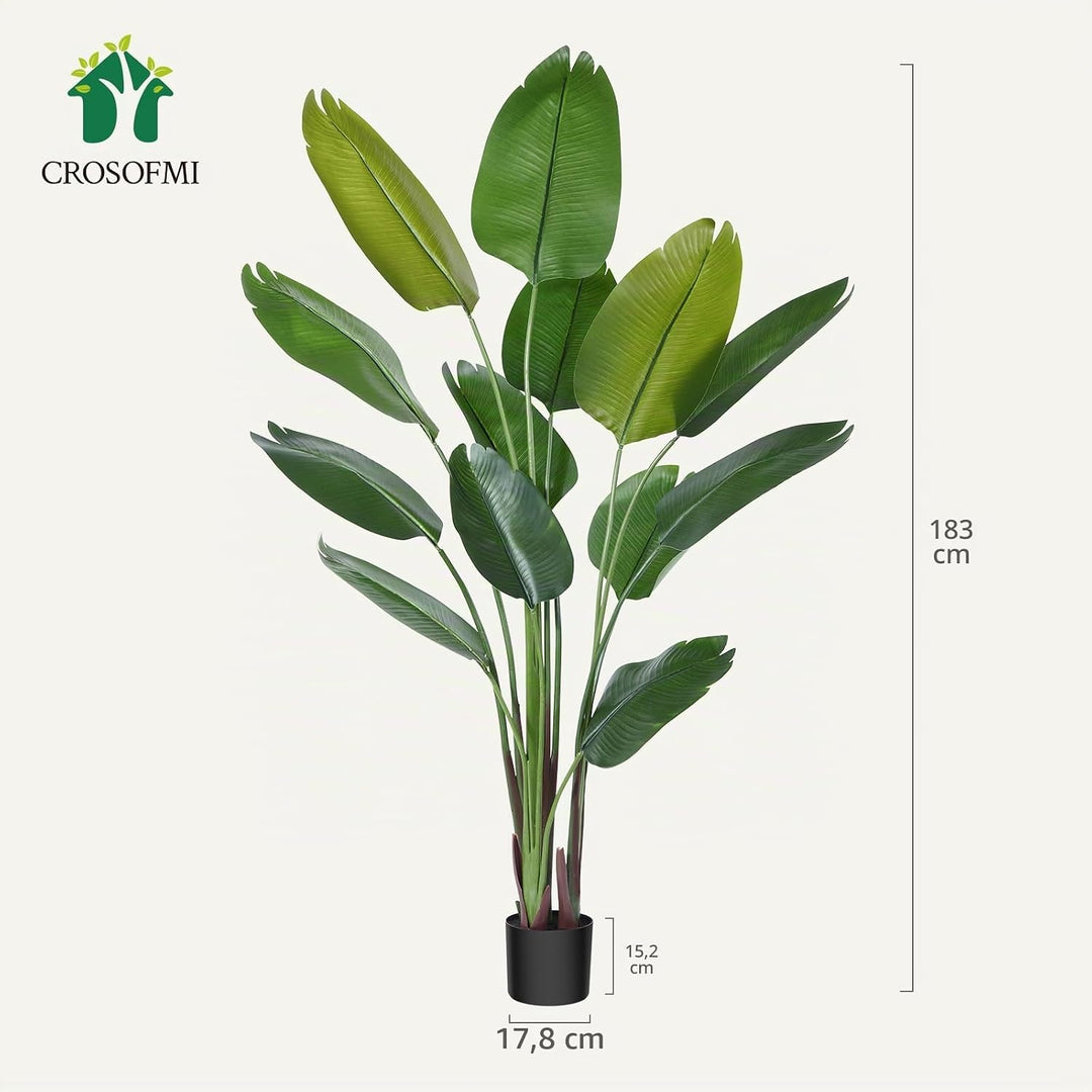 CROSOFMI Künstliche Paradiesvogel Pflanze 180cm künstliche Tropische Palme mit 13 Blättern perfekte