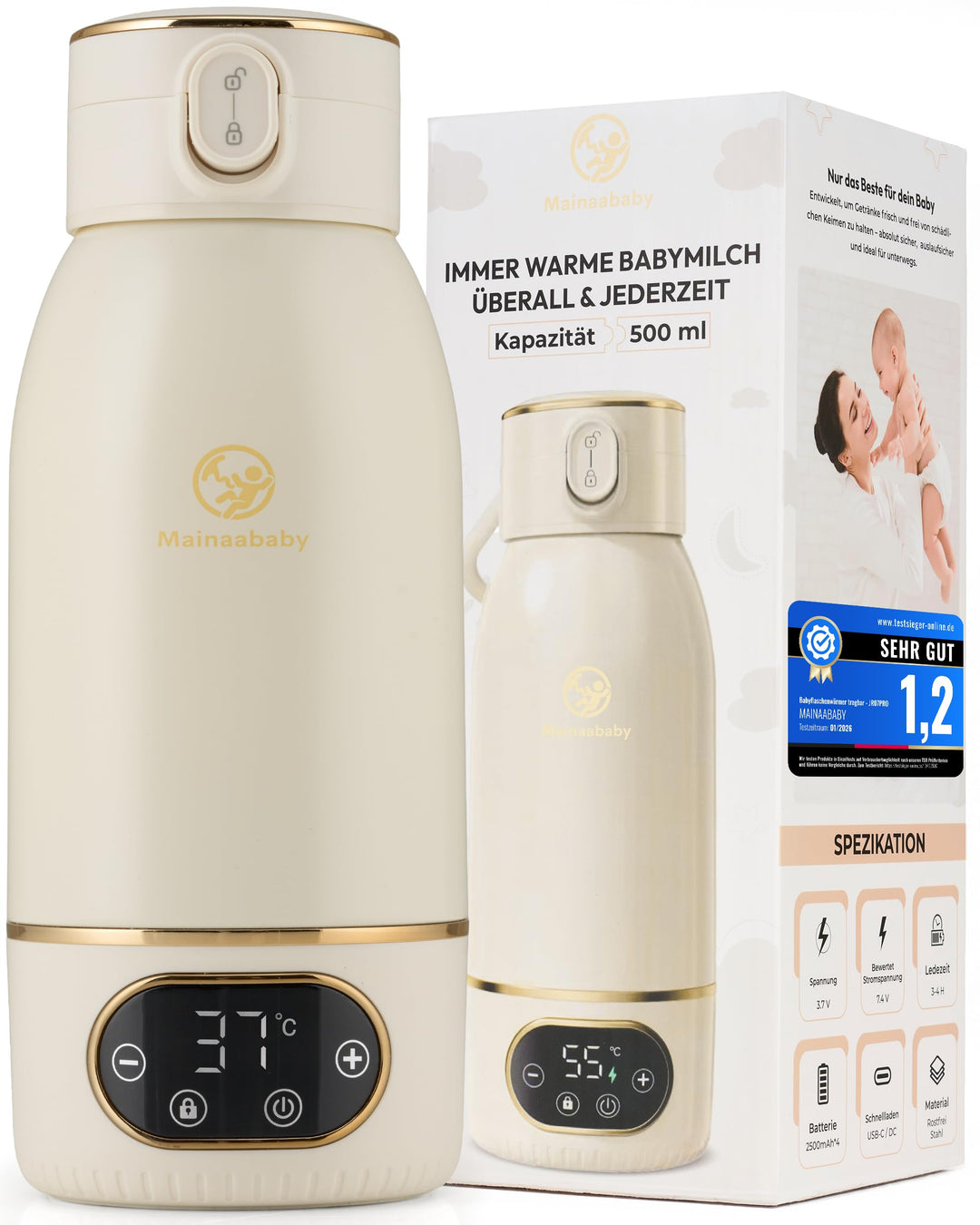 Tragbarer Flaschenwärmer für Babyflaschen – Baby Bottle Warmer mit Akku für unterwegs – präzise Temp