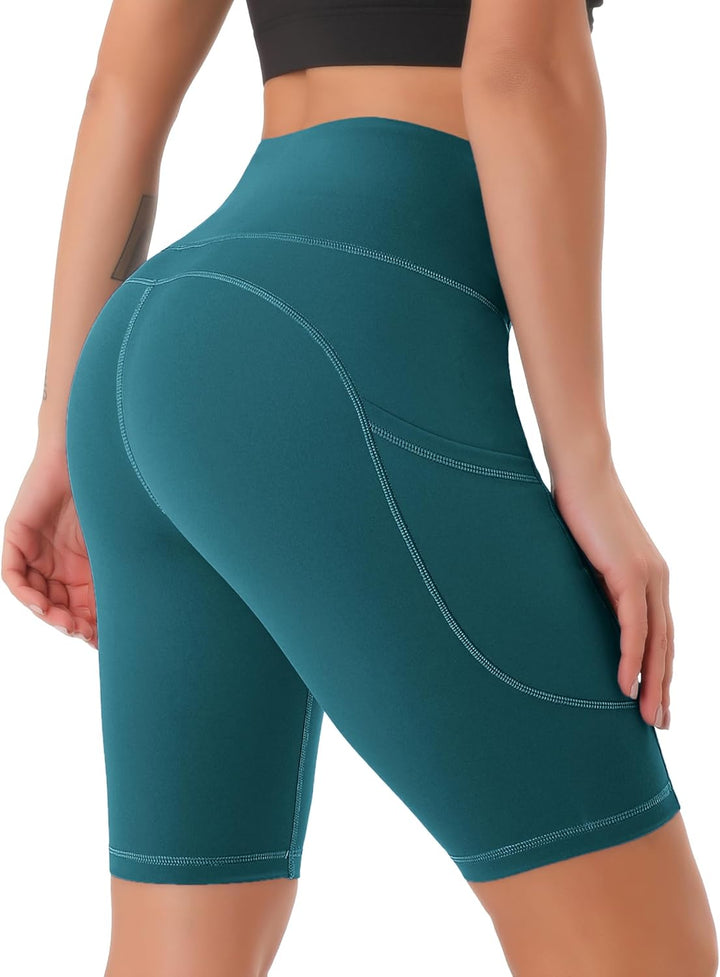 Persit Damen Kurze Leggings, Blickdicht Radlerhose mit Taschen, XS Türkis