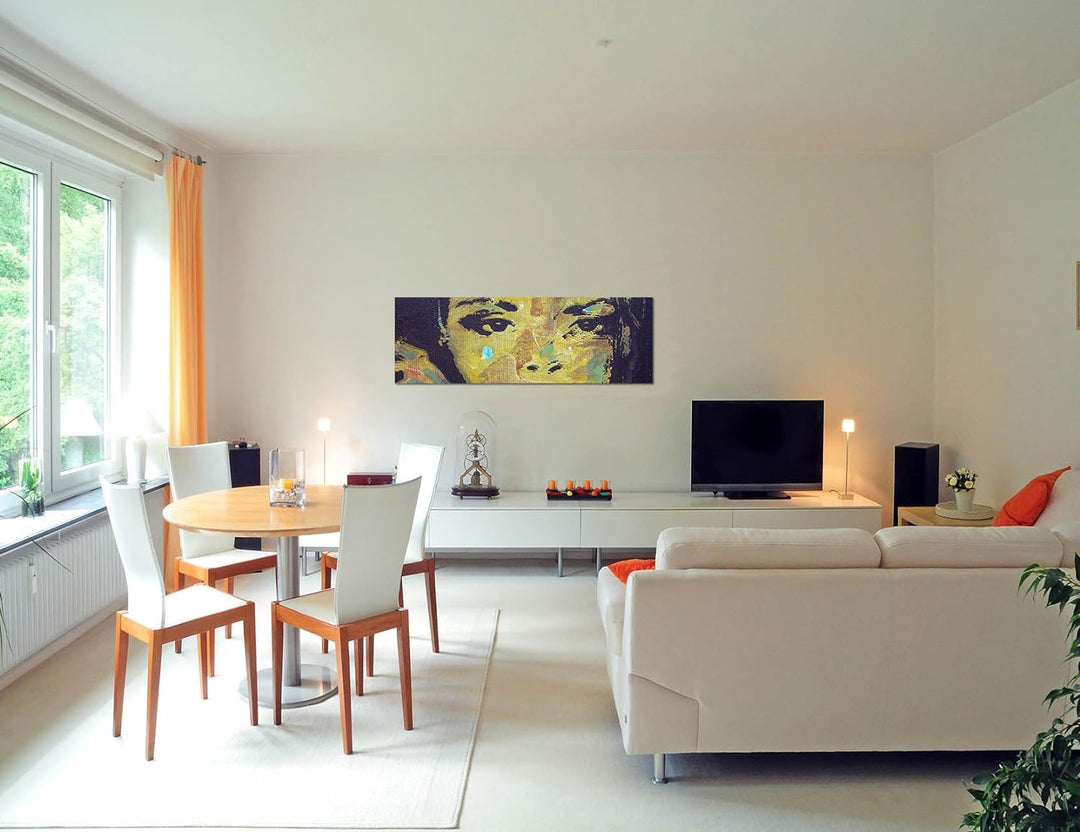 Paul Sinus Art Panoramabild auf Leinwand und Keilrahmen 120x40cm Ölmalerei Frau Gesicht Portrait abs