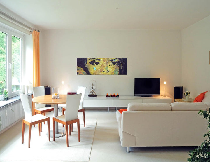 Paul Sinus Art Panoramabild auf Leinwand und Keilrahmen 120x40cm Ölmalerei Frau Gesicht Portrait abs