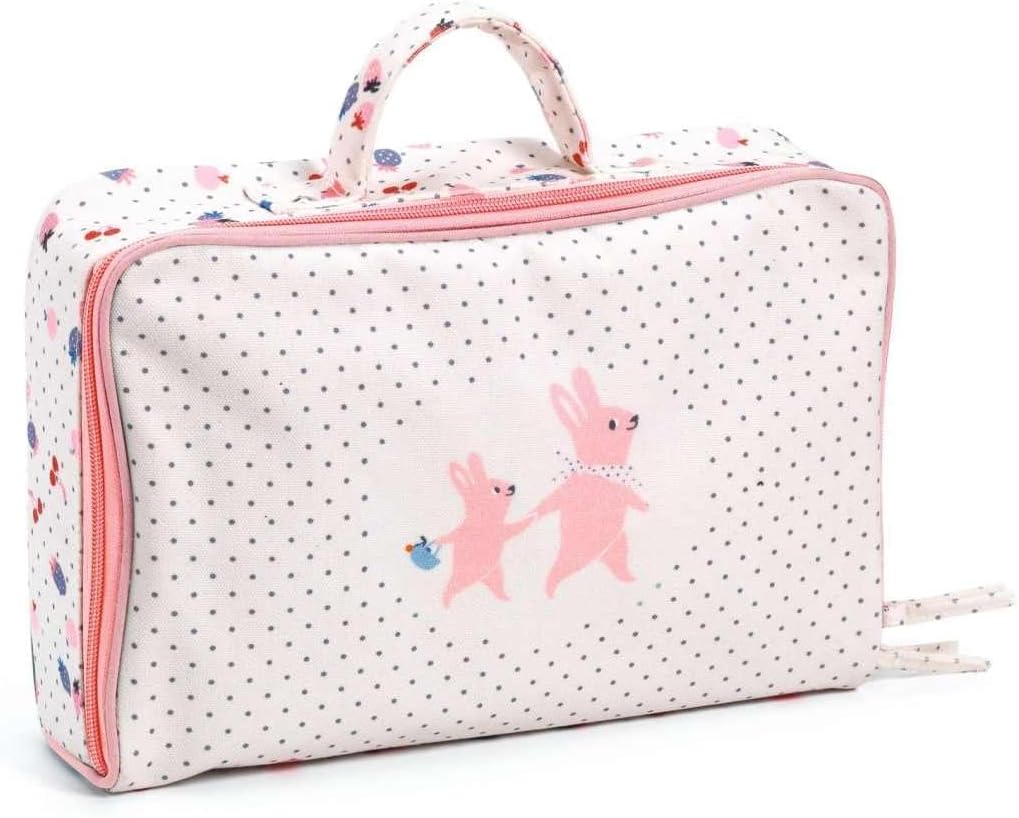Djeco Puppe Vanille im Koffer | POMEA Babypuppe 32 cm mit Zubehör, weicher Körper, Schlafaugen, Klei