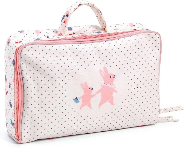 Djeco Puppe Vanille im Koffer | POMEA Babypuppe 32 cm mit Zubehör, weicher Körper, Schlafaugen, Klei