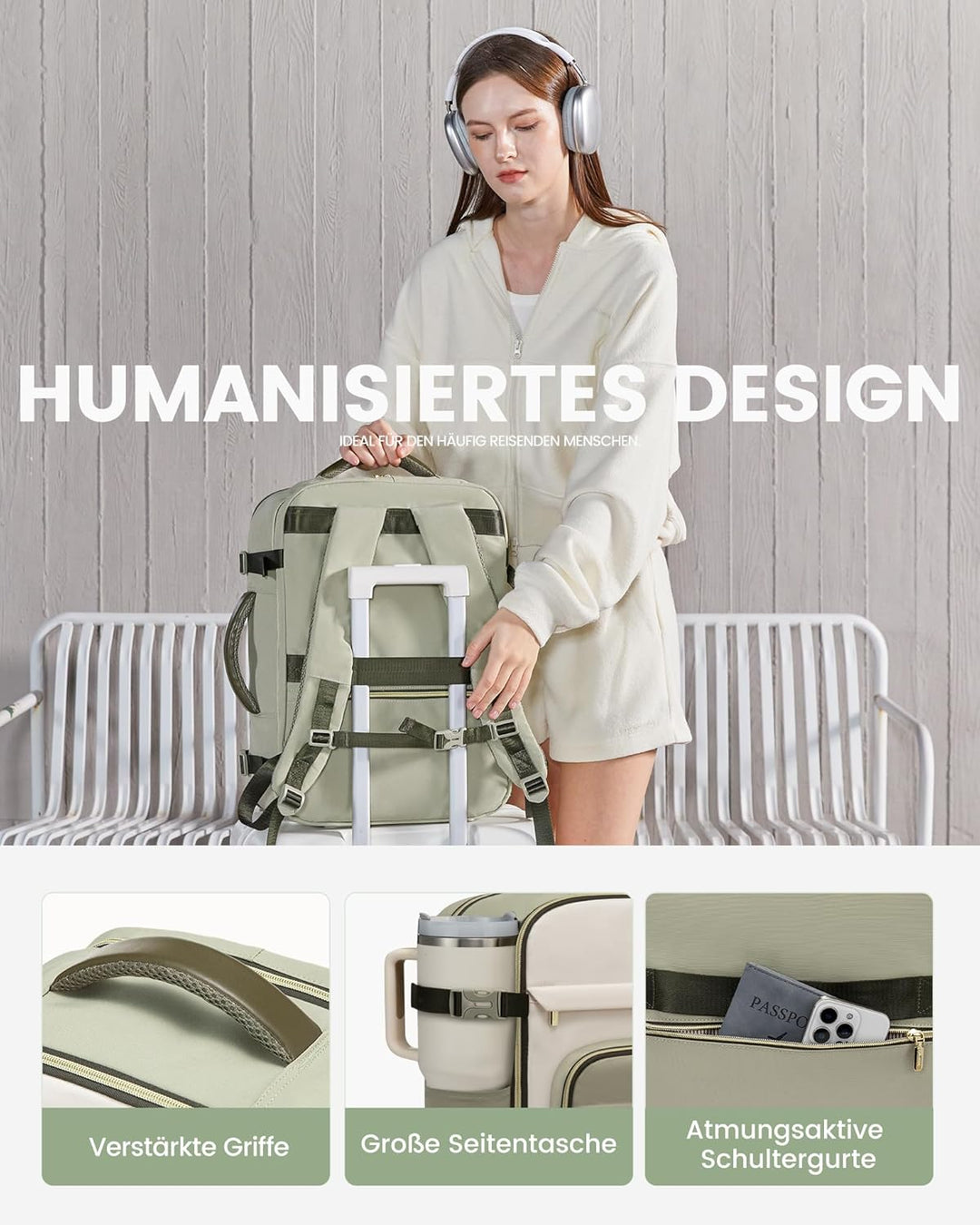 LOVEVOOK Rucksack Handgepäck Flugzeug, 40L Gross Reiserucksack Damen, Wasserdicht Travel Backpack fü