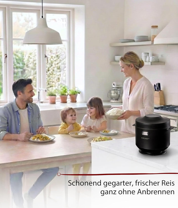 Cloer 6830 Reiskocher mit 1 l Fassungsvermögen, inkl. Dampfaufsatz & spülmaschinengeeignetem Innento