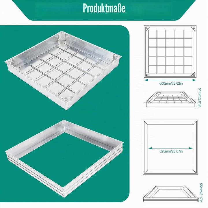 Schachtabdeckung und Rahmen Aluminium, Eingebettete Schachtdeckel Unsichtbar Kanaldeckel Quadratisch