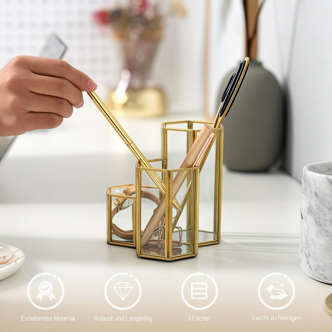 Make Up Pinsel Organizer Pinsel Aufbewahrung Gold Schminktisch Organizer Glas Pinselhalter, Kosmetik