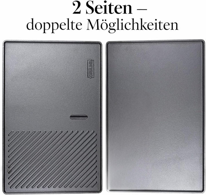 DRULINE- Grillplatte aus Gusseisen, geriffelt & glatt, Emaille-Beschichtung, beidseitig verwendbar,