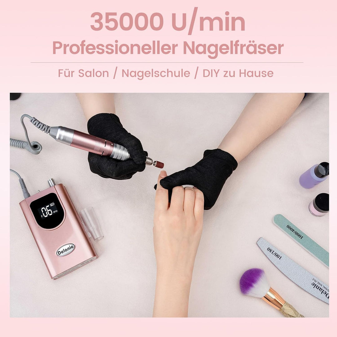 Elektrische Nagelfräser 35000 U/min, Delanie Wiederaufladbare Fräser für gelnägel Nagellack, Manikür