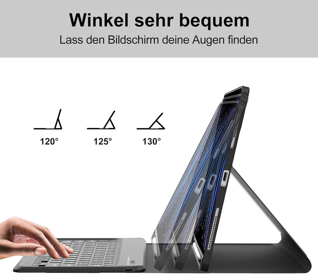 Für iPad Pro 12,9" Hülle mit Tastatur (2018-2022) – Deutsche QWERTZ Bluetooth 5.0 Tastatur, 90h Nutz