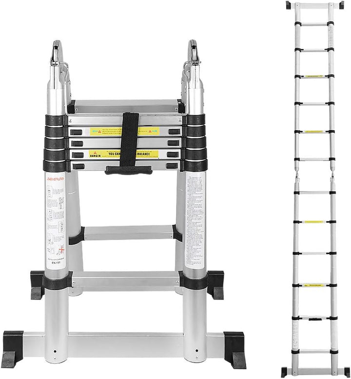 Eulenke 3,8M (1.9+1.9M) Teleskopleiter - Rutschfester Multifunktionsleiter 150 kg Belastbarkeit - Al