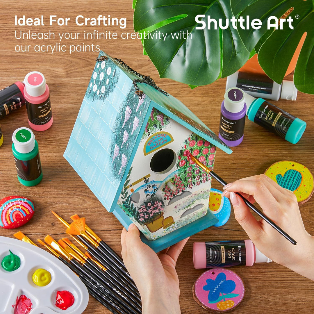 Shuttle Art Acrylfarben Set, 36 Acryl farben in Flaschen (je 60ml) mit 12 Pinselset & 1 Palette, ung