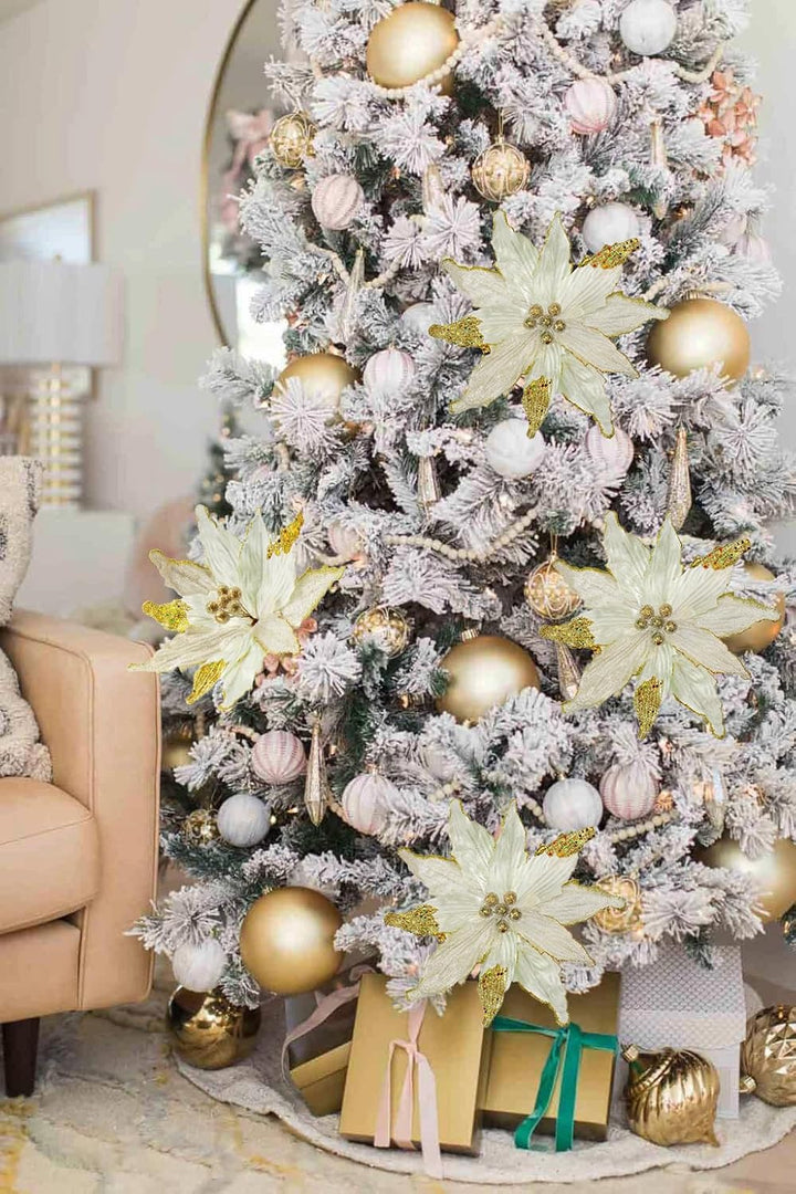 Briful 4 Stücke Weihnachtsstern Christbaumschmuck Kunstblumen Weihnachtsblumen Glitter Poinsettia Ku