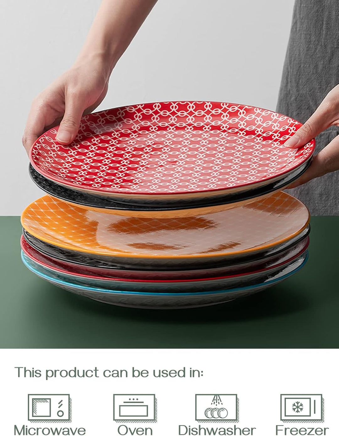 DOWAN 27cm Speiseteller Keramik, Essteller Set 6 Stück, Tellerset Bunt Gross, Porzellan Pasta Salatt