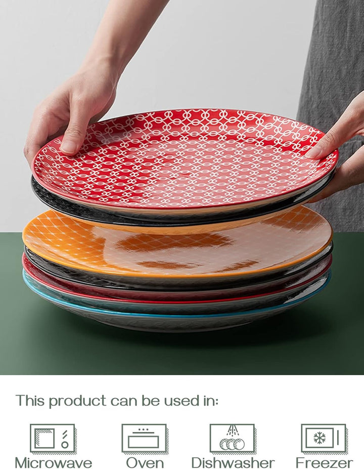 DOWAN 27cm Speiseteller Keramik, Essteller Set 6 Stück, Tellerset Bunt Gross, Porzellan Pasta Salatt