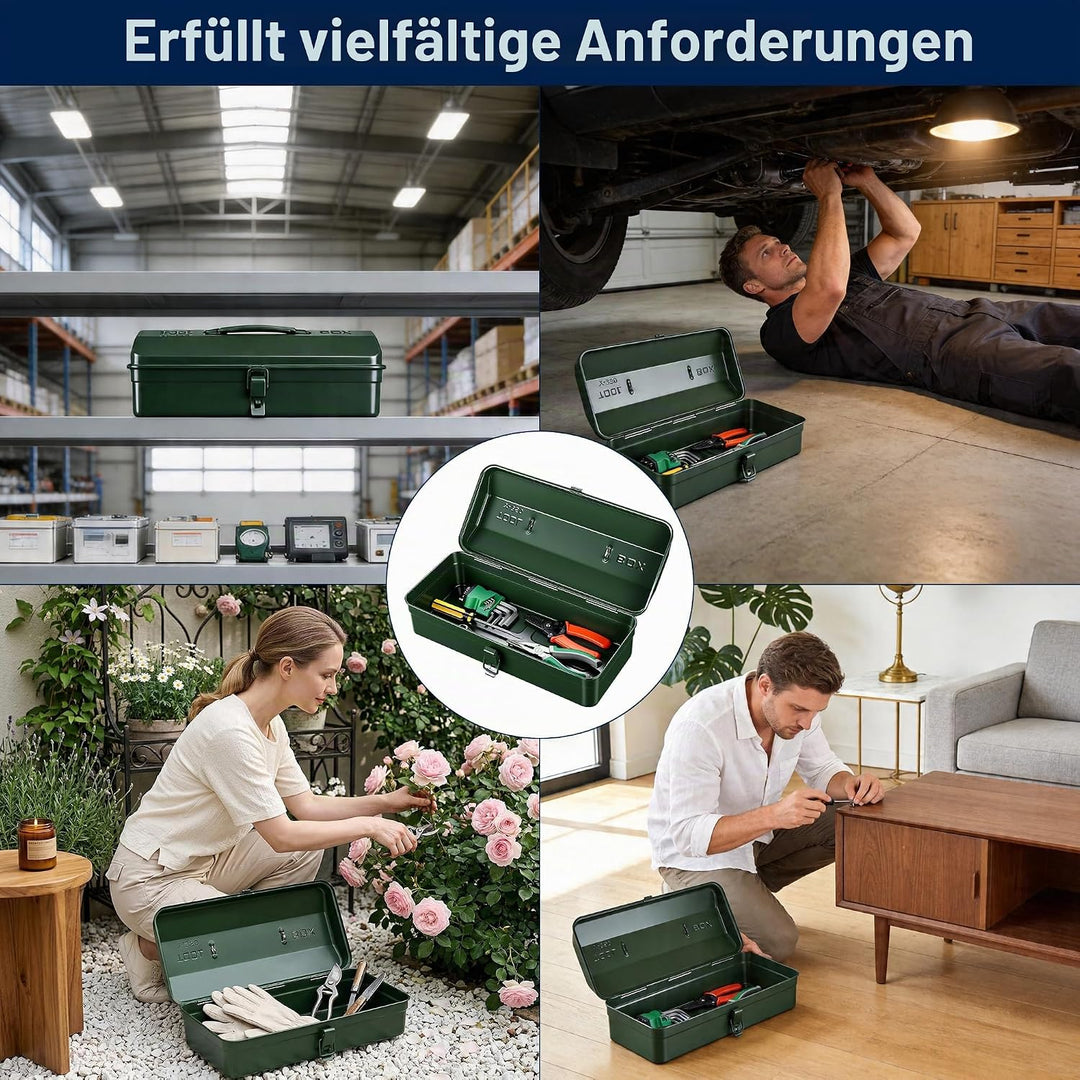 Wrkzeugkiste Metall Leer – 37x16x12cm Tragbarer Werkzeugkasten mit Griff und Verriegelung, Robuster