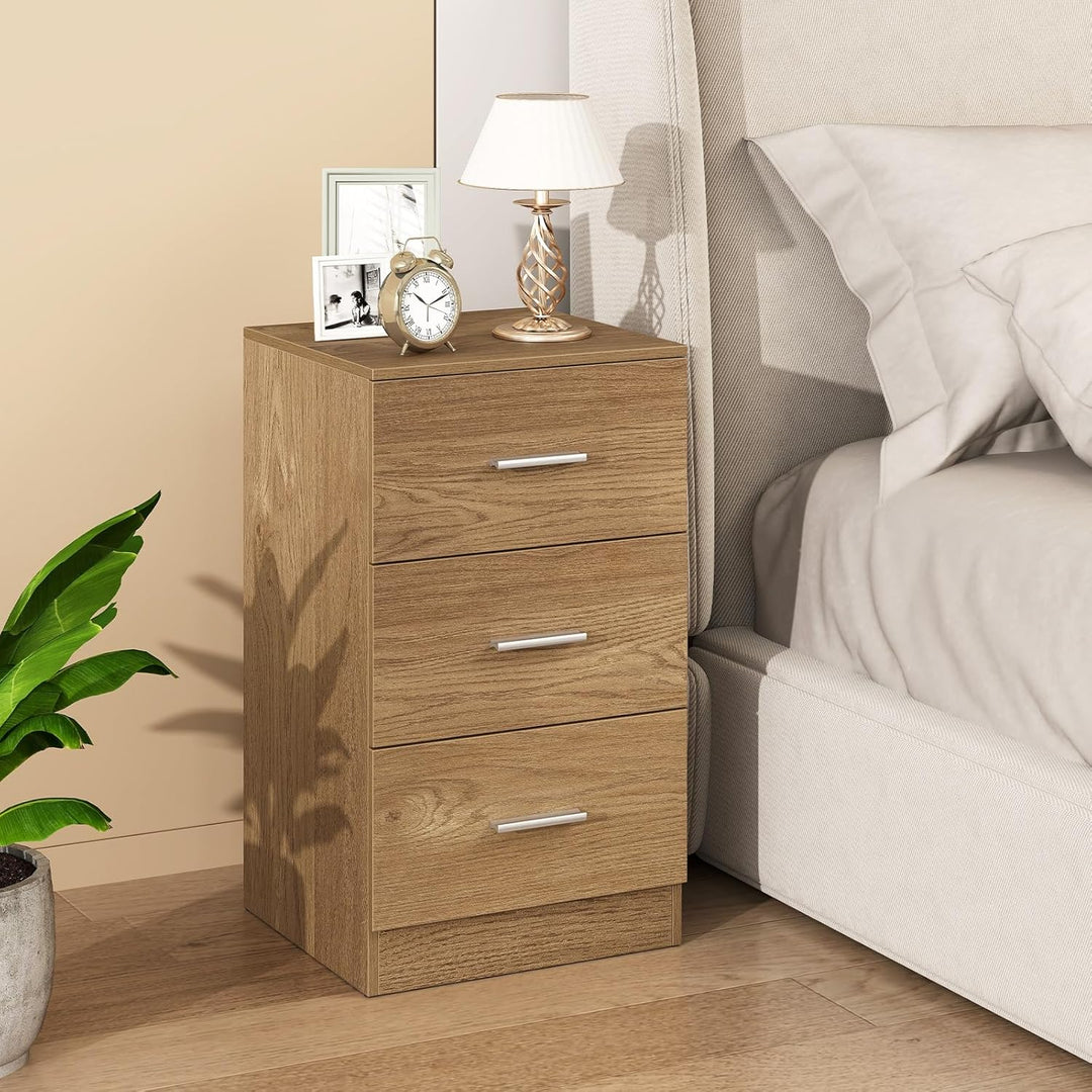 COSTWAY 2er Set Nachttisch mit 3 Schubladen, Nachtschrank für Boxspringbett, Nachtkommode, Nachtkons