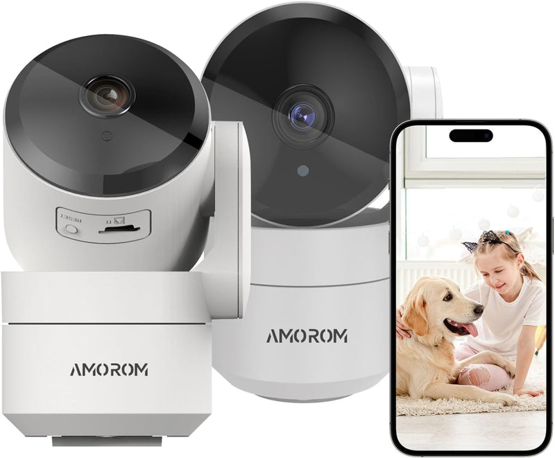 AMOROM WLAN Überwachungskamera Innen 360°, 1080p Kamera Überwachung mit Nachtsicht, 2 Wege Audio, Be
