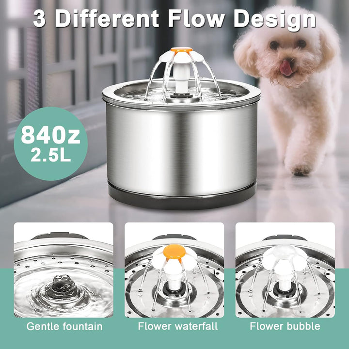 Diealles Shine Katzenbrunnen Edelstahl, 2.5L Ultra-Leise Katzen Trinkbrunnen, Wasserspender Katzen E