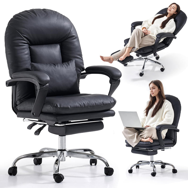 EMIAH Ergonomischer Bürostuhl mit Fussstütze, Verstellbarer Schreibtischstuhl PU Leder,Bequeme Moder