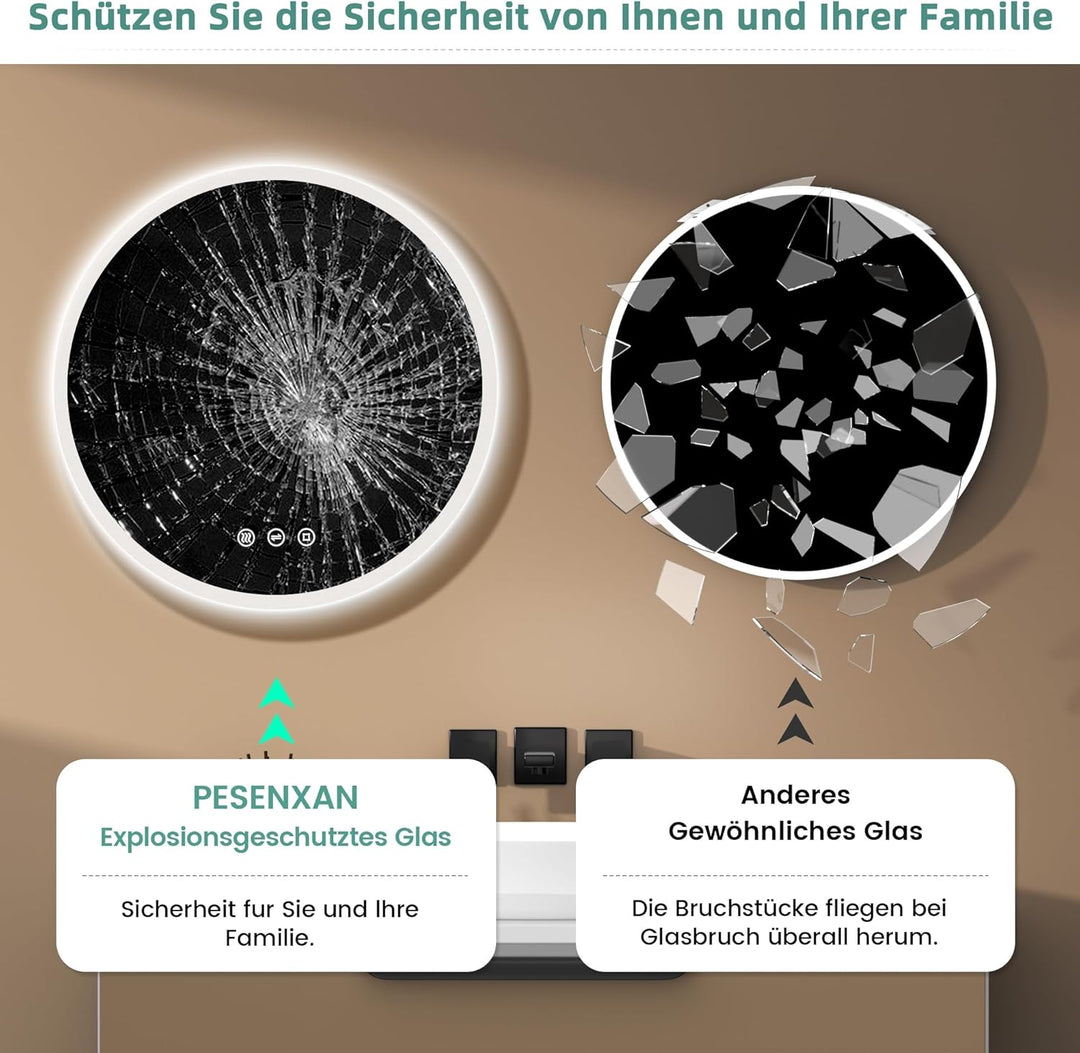 Runder Spiegel mit Beleuchtung, Badspiegel mit Beleuchtung Rund 70cm mit 3 Lichtfarben Dimmbar, Anti