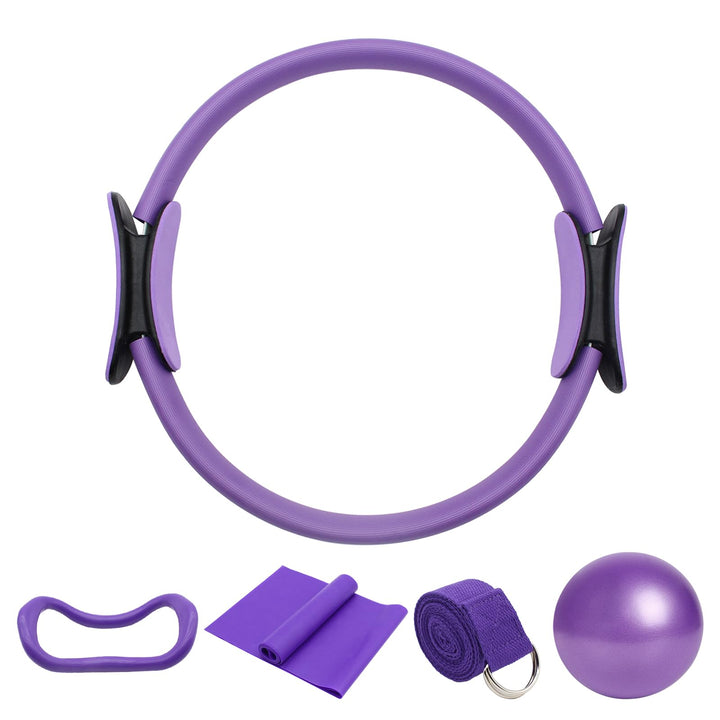 5 Stück Pilates Ring Set mit Yoga Ball, Yoga Gurt und Fitnessbänder, Pilates Essentials Kit für Frau