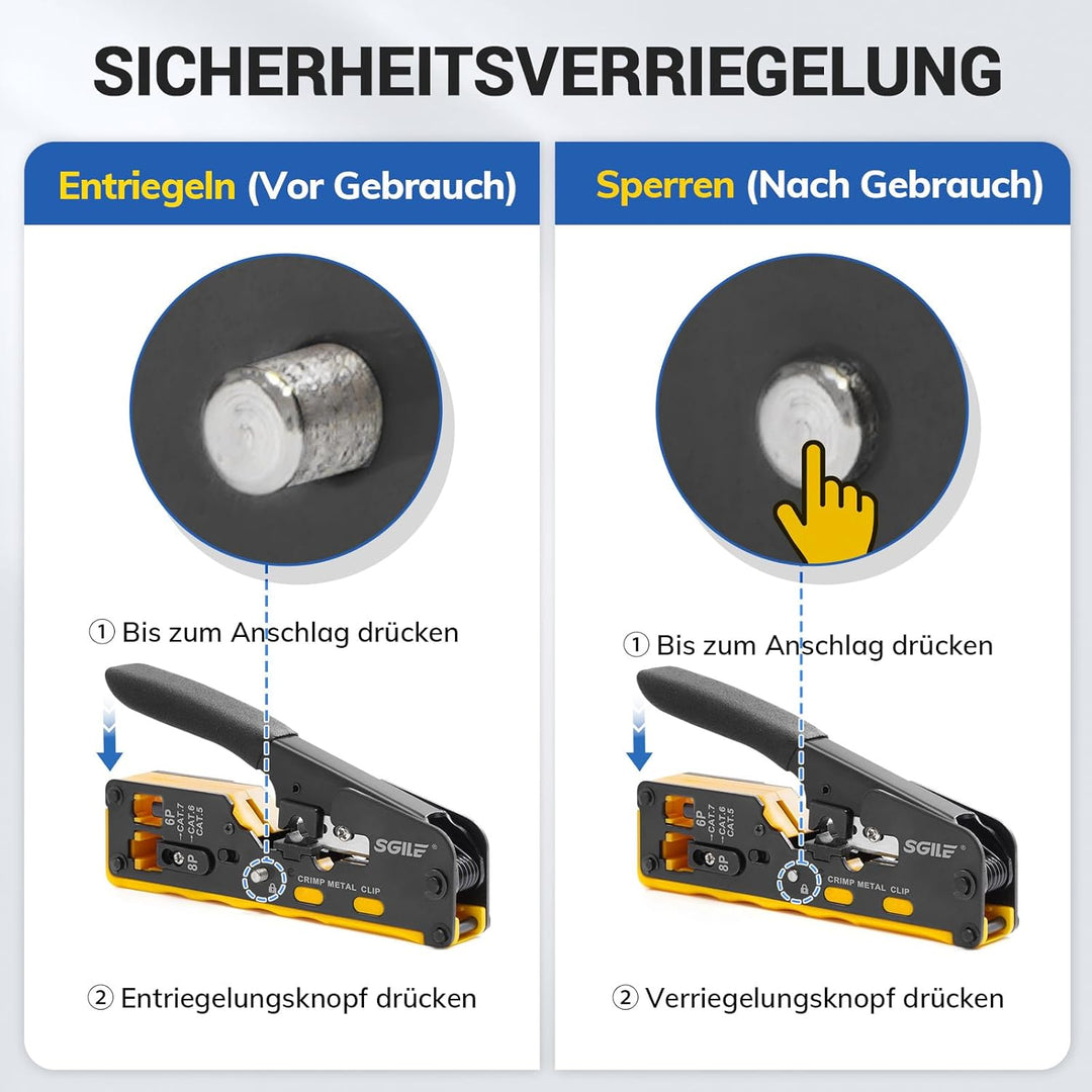 SGILE Crimpwerkzeug-Set RJ45, Werkzeug Paket für Cat5 Cat6 Cat7, Durchgangs-Abisolier und Schneidwer