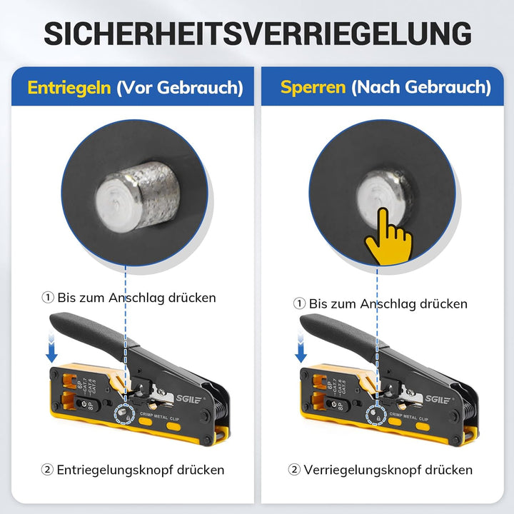 SGILE Crimpwerkzeug-Set RJ45, Werkzeug Paket für Cat5 Cat6 Cat7, Durchgangs-Abisolier und Schneidwer