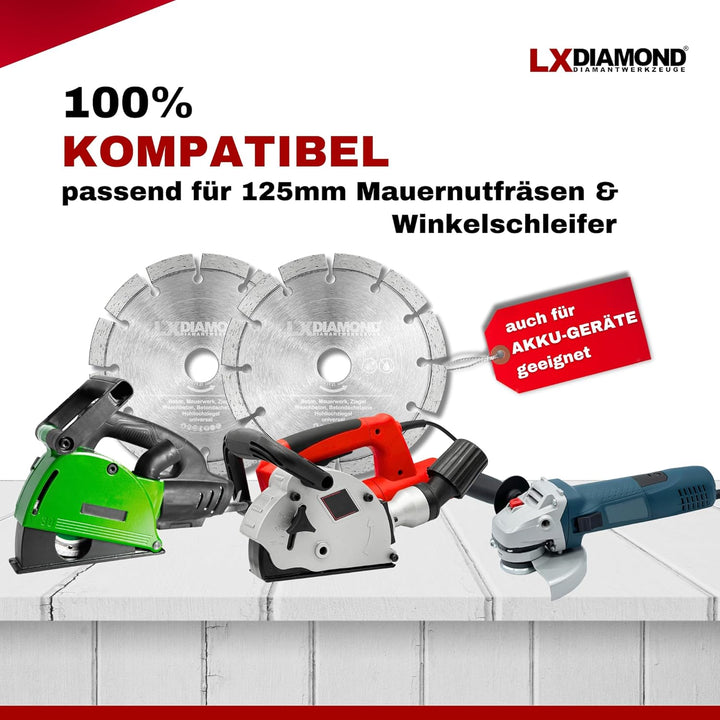 LXDIAMOND 2x Diamant-Trennscheibe 125mm x 22,23mm für Mauernutfräse 125 mm - Diamantscheibe zum Tren