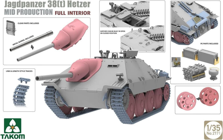TAKOM 2171 Jagdpanzer 38(t) Hetzer MID mit Full Interior Massstab 1:35 Modellbau
