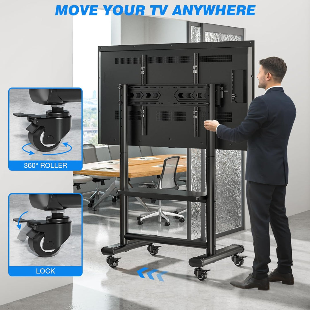 RFIVER TV Ständer Rollbar mit Ablage Für 50 bis 86 Zoll Flach & Curved Fernseher, Höhenverstellbarer