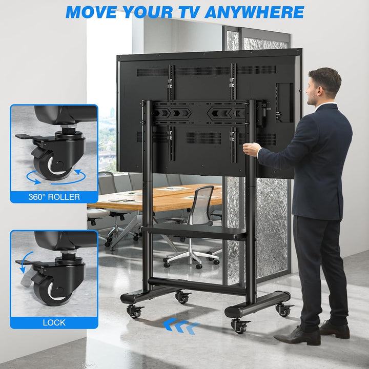 RFIVER TV Ständer Rollbar mit Ablage Für 50 bis 86 Zoll Flach & Curved Fernseher, Höhenverstellbarer