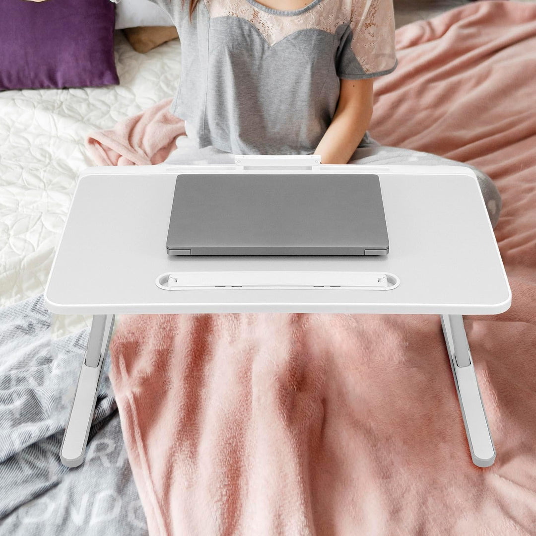 QWORK® Tisch Bett Laptoptisch, Höhen Winkel verstellbar,Betttisch Klappbar mit Schublade und LED Lam