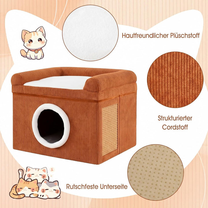 COSTWAY Katzenhaus faltbar, Katzenhöhle mit Sisal-Kratzmatte, weiches Kissen, erhöhten Kanten &amp; Ruts