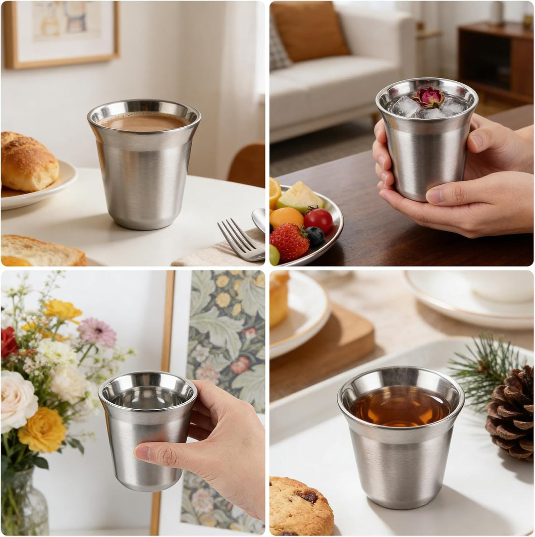 DAJAVE 4 Stück 80 ml Edelstahl Espressotassen aus 304 Edelstahl | Doppelwandig für warme Getränke; k