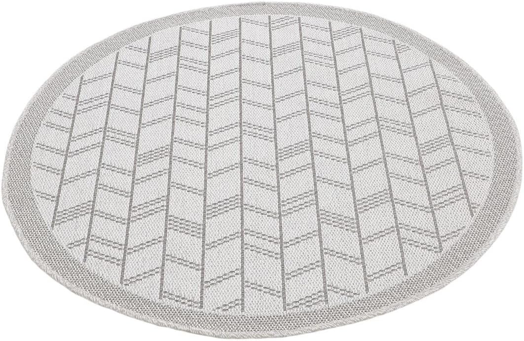 carpetfine In- und Outdoor Teppich Boho Rund Beige Flachgewebeteppich Ø 120 cm | Moderner Teppich We