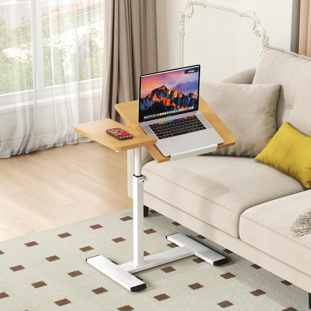 Beistelltisch Klein Couchtisch Holz: Kaffeetisch C Form Höhenverstellbar Sofatisch Rollen Tisch 360°