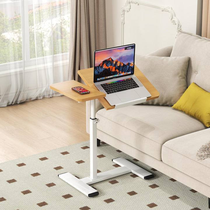 Beistelltisch Klein Couchtisch Holz: Kaffeetisch C Form Höhenverstellbar Sofatisch Rollen Tisch 360°