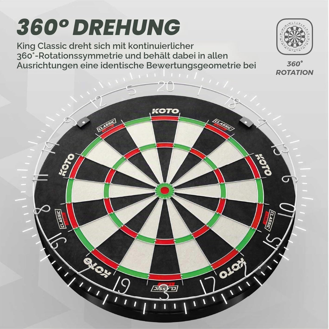KOTO - Dartscheibe, Silber Rotierender Zahlenring, Offizielle Turniermasse mit Hochwertiges Sisal un