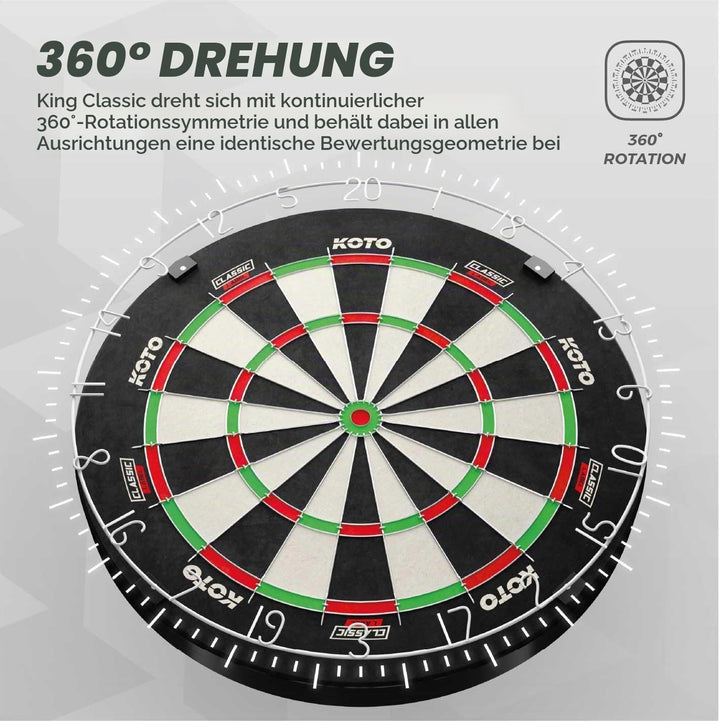 KOTO - Dartscheibe, Silber Rotierender Zahlenring, Offizielle Turniermasse mit Hochwertiges Sisal un