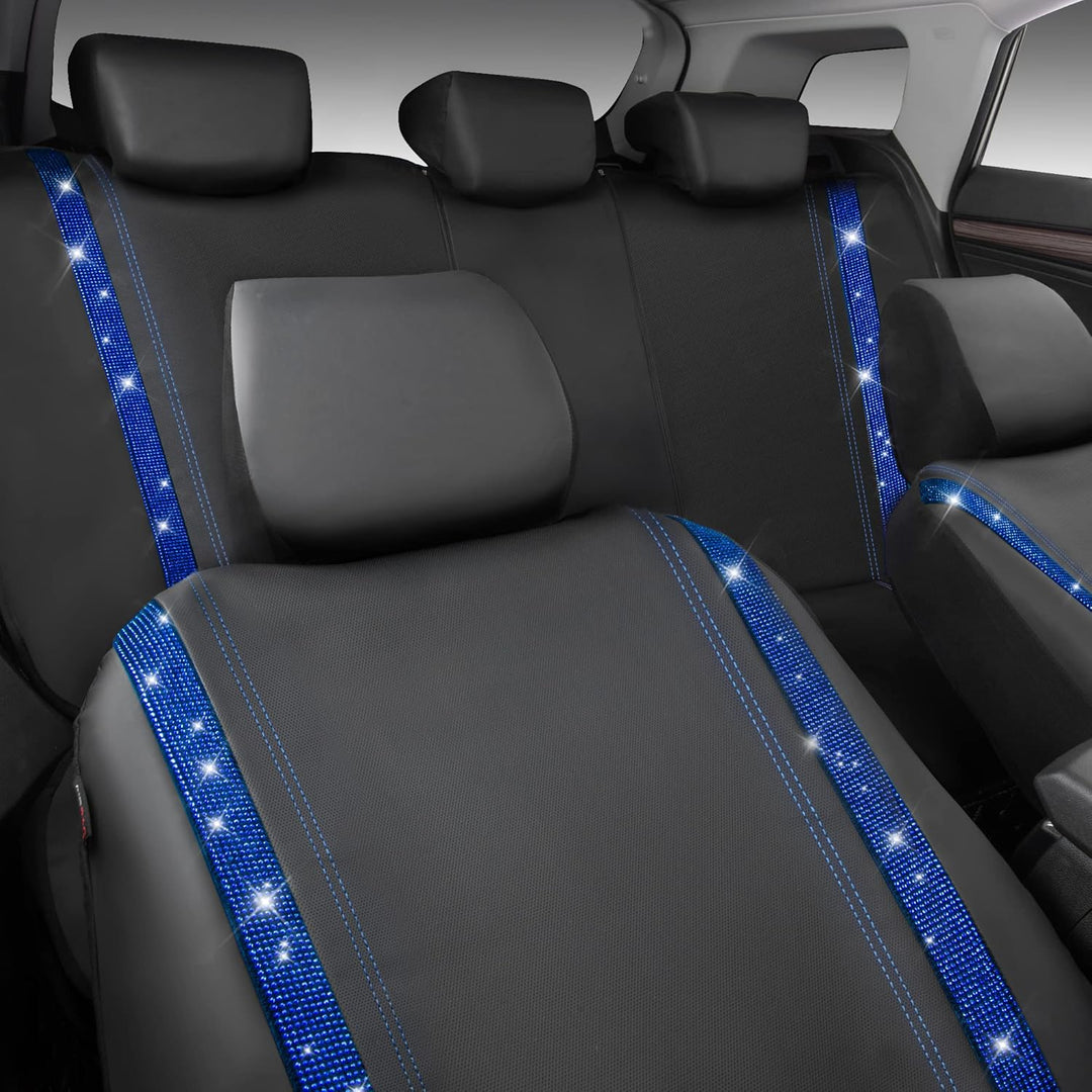 CAR PASS Wasserdicht Leder Autositzbezüge, Bling Diamant Komplettset Sitzbezug, Glänzend Kristall Gl