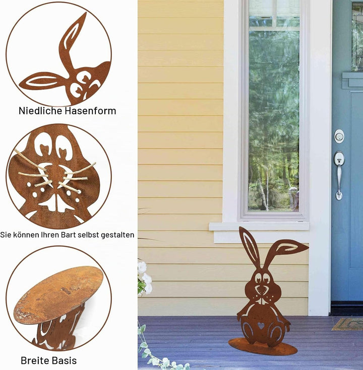 Osterhasen Figuren Gross, 30 x 20 cm Rost Gartenstecker Osterdeko Outdoor, Frühling Rost Metall Hase