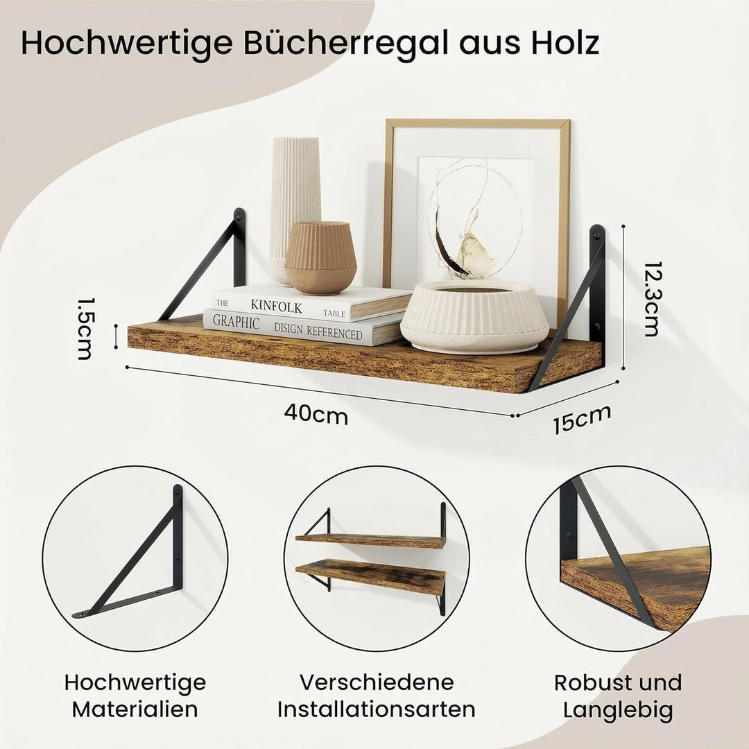 Feihorrm Wandregal 3er Set, Bücherregal Wand, Wandregal Holz, Schweberegal für Wohnzimmer, Schlafzim