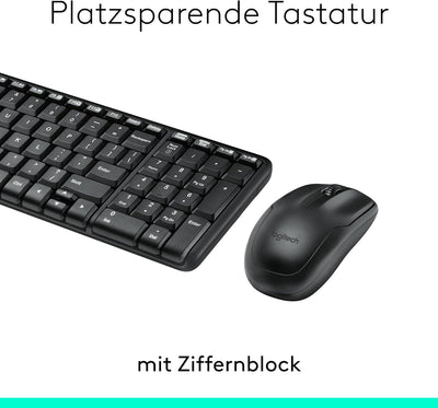 Logitech MK220 Kompaktes, Kabelloses Set mit Tastatur und Maus für Windows, US QWERTY-Layout - Schwa