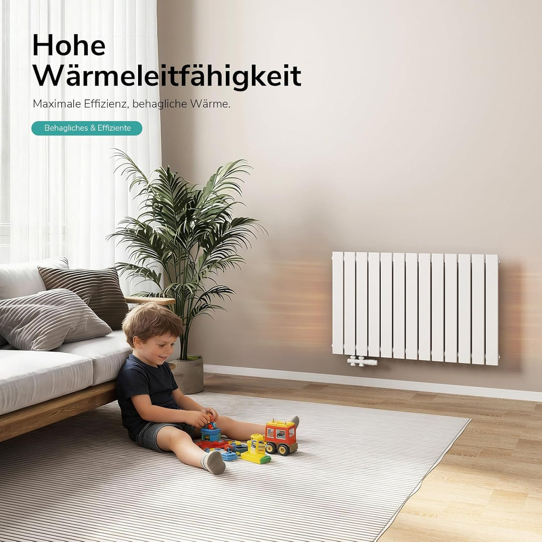 EMKE Design-Heizkörper 630x620mm Heizkörper Horizontal Weiss Paneelheizkörper Seitenanschluss Einlag
