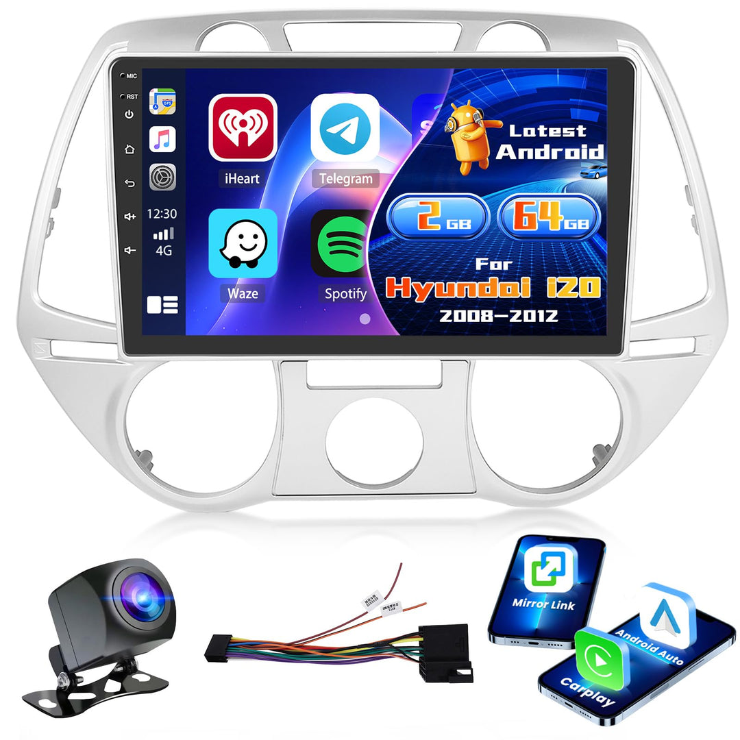 Radio für Hyundai i20 2008-2012 Android 15 2+64G mit Wireless CarPlay Android Auto, 9 Zoll Bildschir