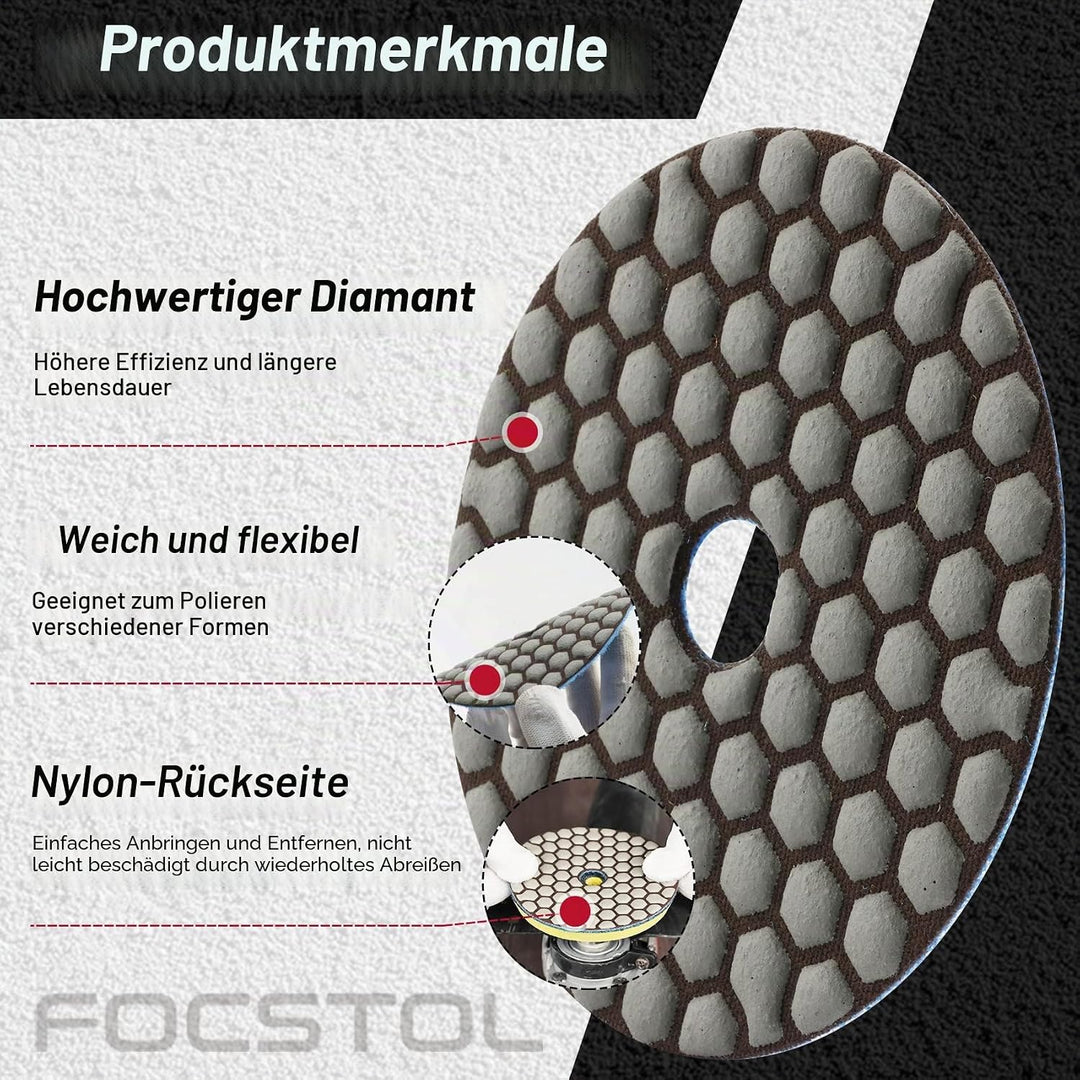 FOCSTOL Diamant Trocken Polierscheiben - 8 Stück 100mm (