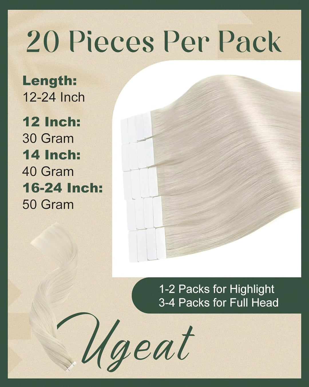 Ugeat Tape Extensions Echthaar 55cm Echthaar Tape in Extensions Blond Remy Echthaar Weissblond Unsic