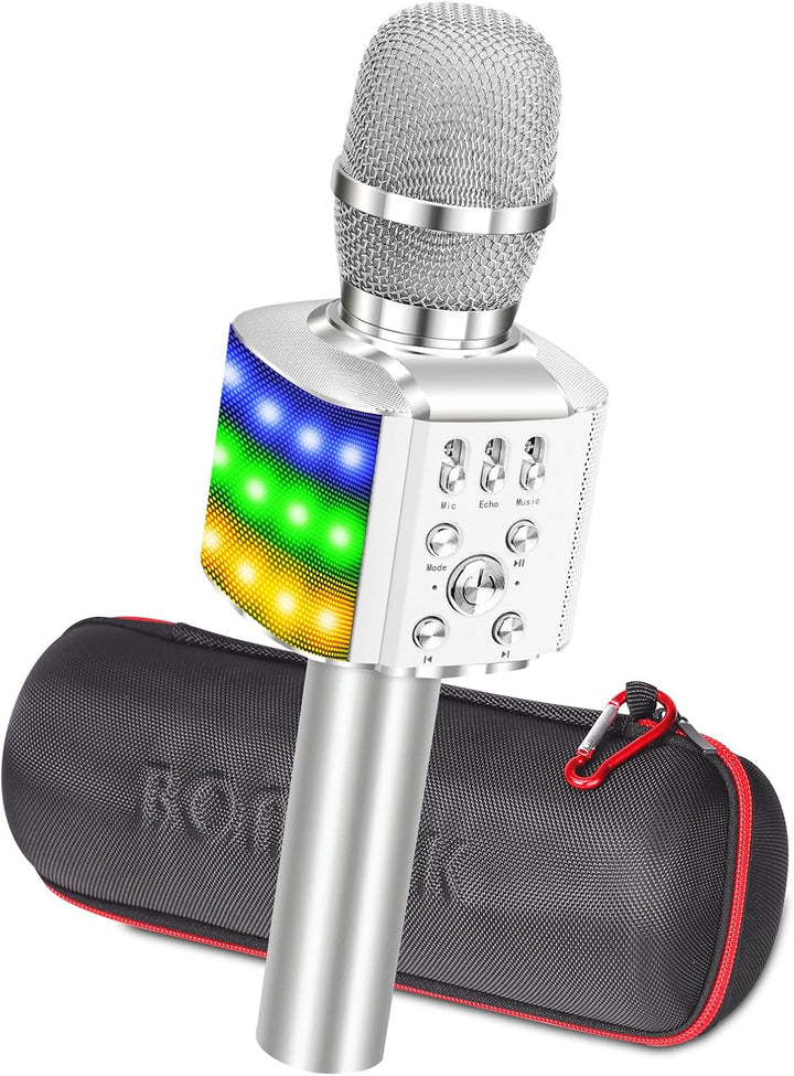 BONAOK Mikrofon mit Lautsprecher Led, Tragbares 4 in 1 Mikrofon Kinder mit Aufnahmefunktion, Zuhause
