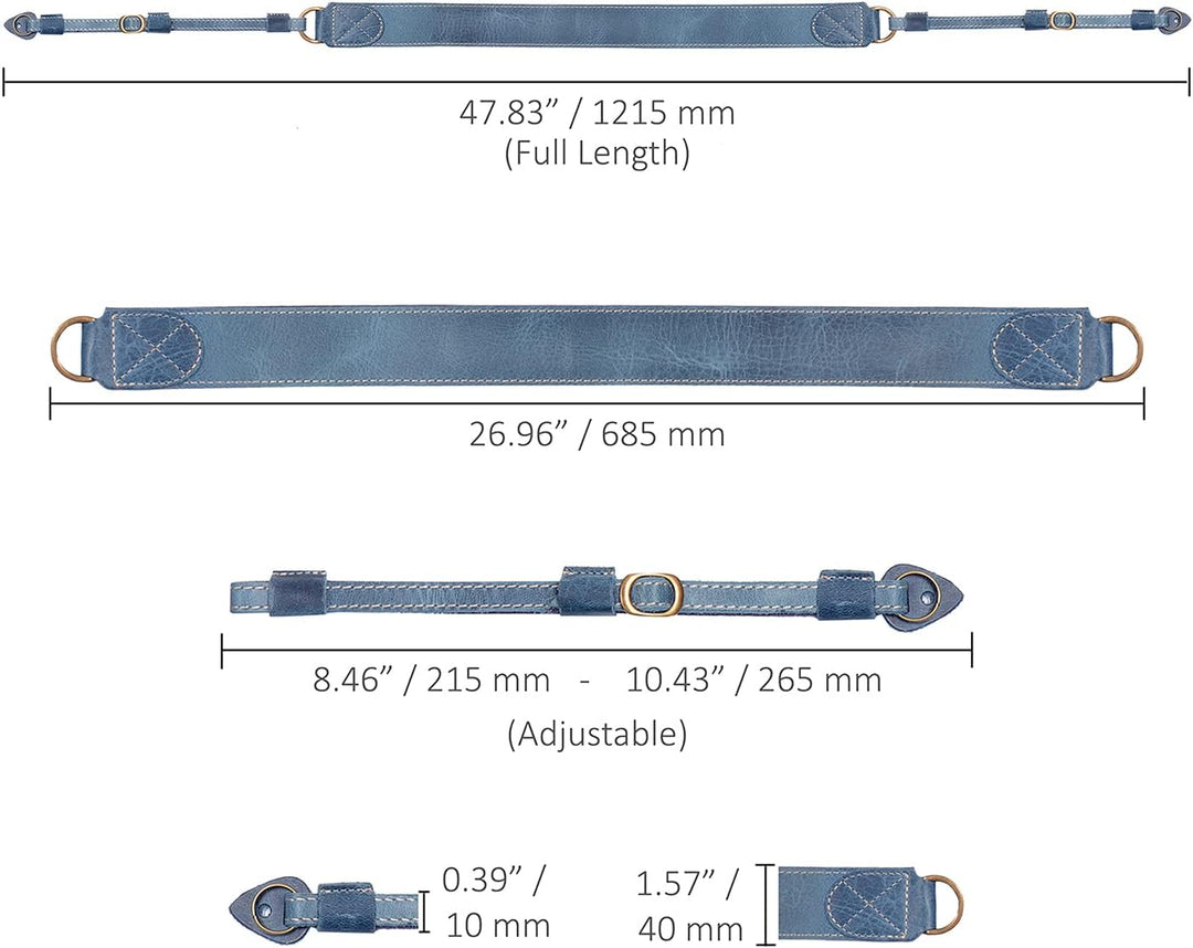 MegaGear MG2001 SLR, DSLR Schulter- oder Nackengurt aus echtem Leder (Blau) Azul, Azul